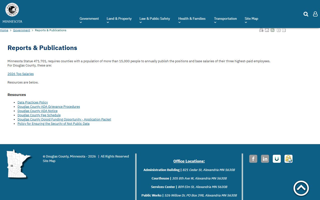 Douglas County Court Administrator records reports and fee publications
