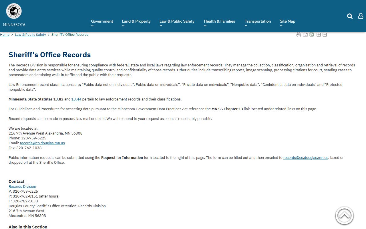 Douglas County arrest records sheriff records request source