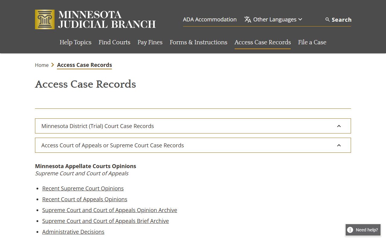 Douglas County Court records access case records page
